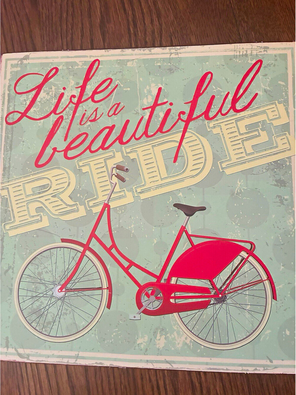 Vintage/Retro Wood Wall Plaque Sign "Life is a beautiful RIDE" Bicycle